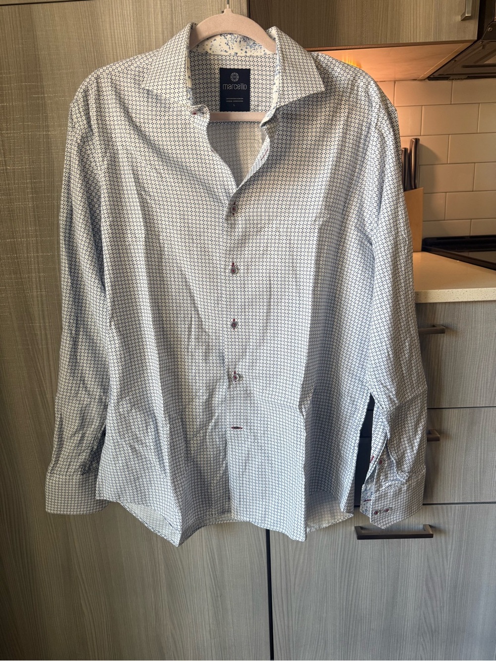 Men's Light Blue Micro-Check Dress Shirt by Marcello